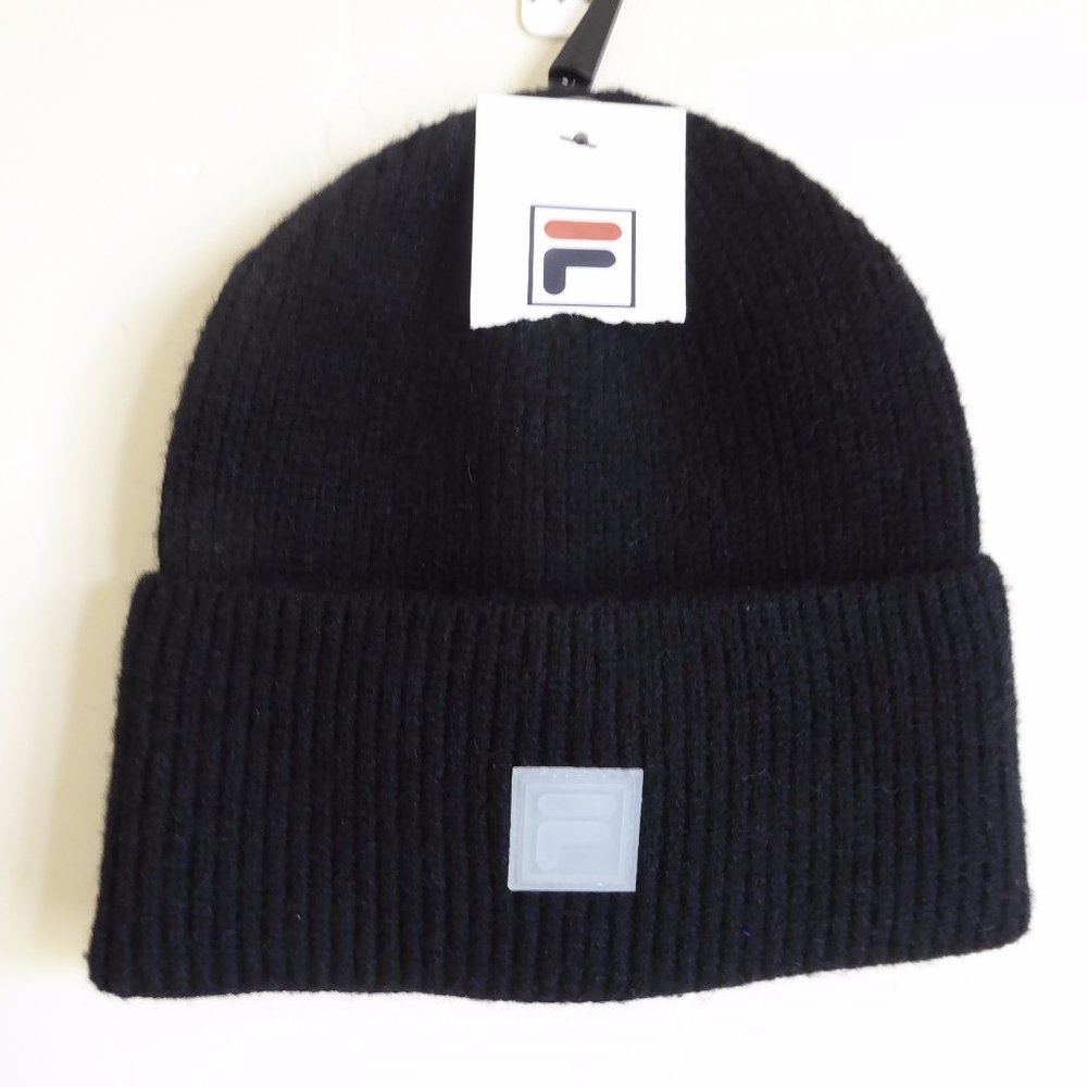 FILA Ribbed KNIT Beanie VISCOSE, BLACK, NEW